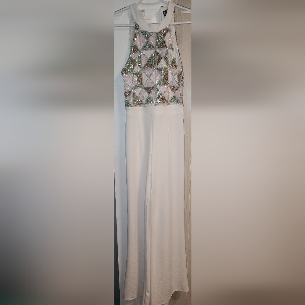 Off white sequin halter jumpsuit